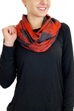 5303 -Infinity Pocket Scarf/ Red Black Plaid- FINAL SALE