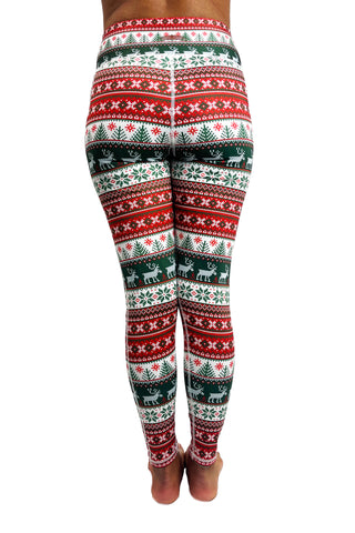 5301B -Holiday Sweater Pattern Cell Phone Pocket Legging / Green & Red - FINAL SALE