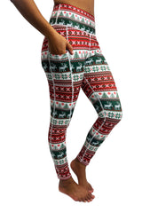 5301B -Holiday Sweater Pattern Cell Phone Pocket Legging / Green & Red