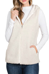 5304 -Reversible Fleece/Corduroy Hoodie Vest/Cream -FINAL SALE