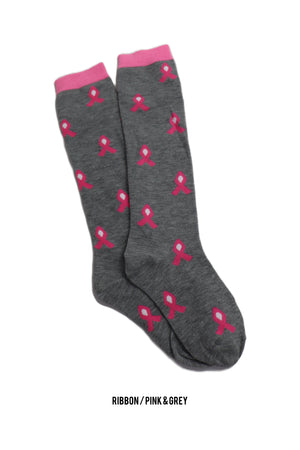5422 - Pink Ribbon High Knee Socks (Various Prints)