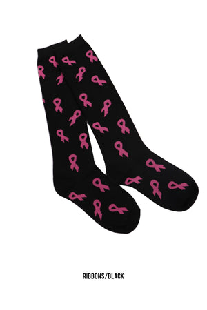 5422 - Pink Ribbon High Knee Socks (Various Prints)