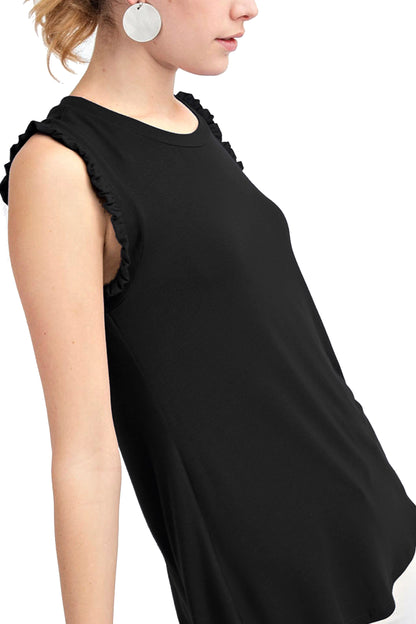 4009 - Ruffle Neck Tank Top/ Black