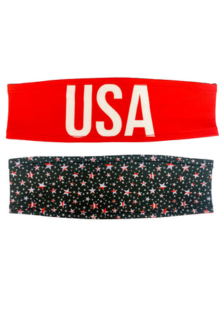 5103 -REVERSIBLE USA Star Spangled Headband/ Black - FINAL SALE