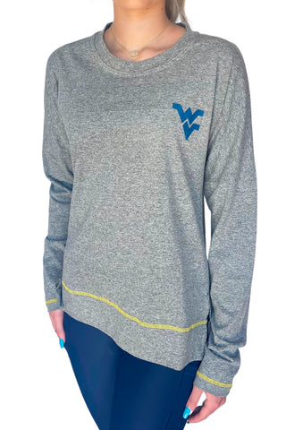 920 - West Virginia University LS Tee Heather Grey w/ Yellow Stitch