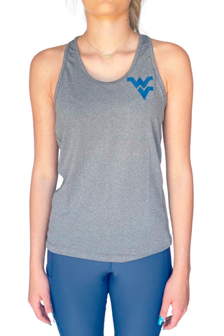 921 - West Virginia University Meshback Racer Tank Grey / Navy Back