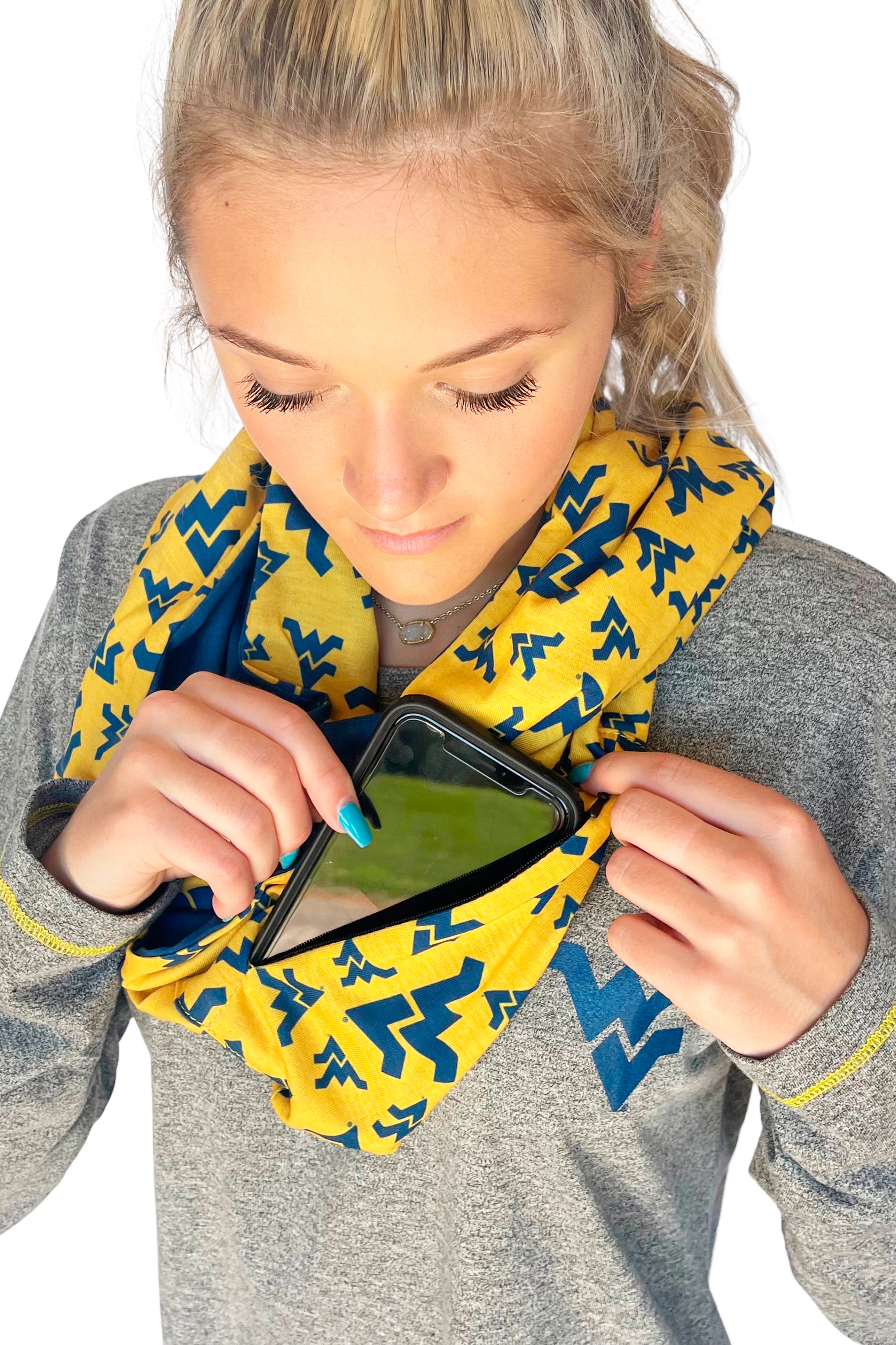 914 - West Virginia University Reversible Infinity Pocket Scarf – Bend