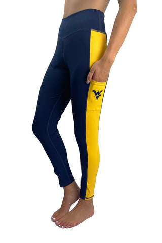 931 - West Virginia University Flying WV Panel Cell Phone Pocket Legging/Navy