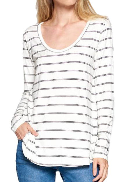 HC - Striped Scoop Neck Longsleeve Tunic (2 colors available) - FINAL SALE