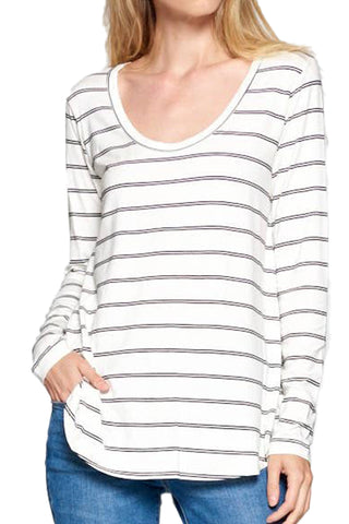 5204 - Striped Scoop Neck Longsleeve Tunic (2 colors available) - FINAL SALE