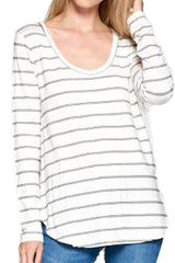 5204 - Striped Scoop Neck Longsleeve Tunic (2 colors available) - FINAL SALE