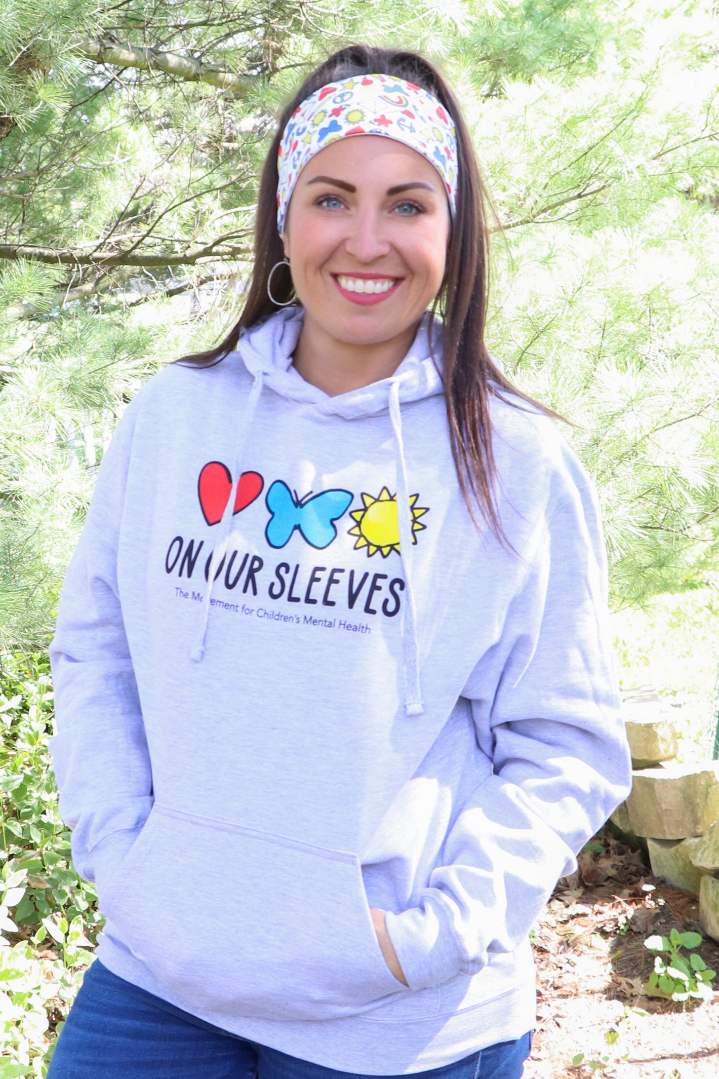 The "On Our Sleeves" Unisex Hoodie/ Heather Grey