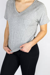5202 - Diva V Pocket Short Sleeve Tee/Grey- FINAL SALE
