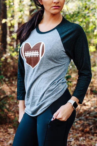 5003 - Football Love Baseball Tee/Grey & Black - FINAL SALE