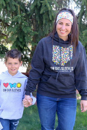 3305 - The "On Our Sleeves" Unisex Hoodie/ Charcoal - FINAL SALE